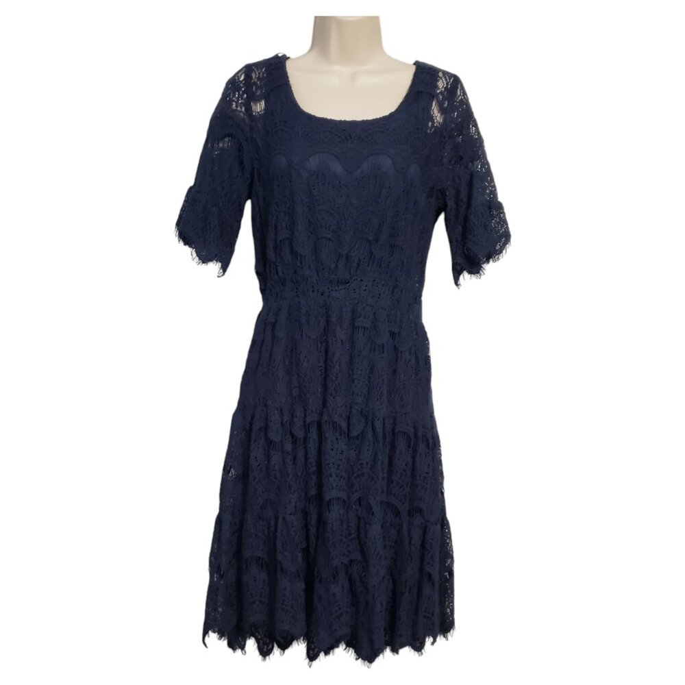 NWT Rod's Western Palace Nashville Navy Lace Dress Medium Blue Midi Fringe Boho
